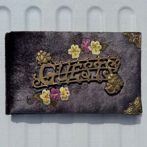 Elegant Gray Guest Book with Floral Embroidery